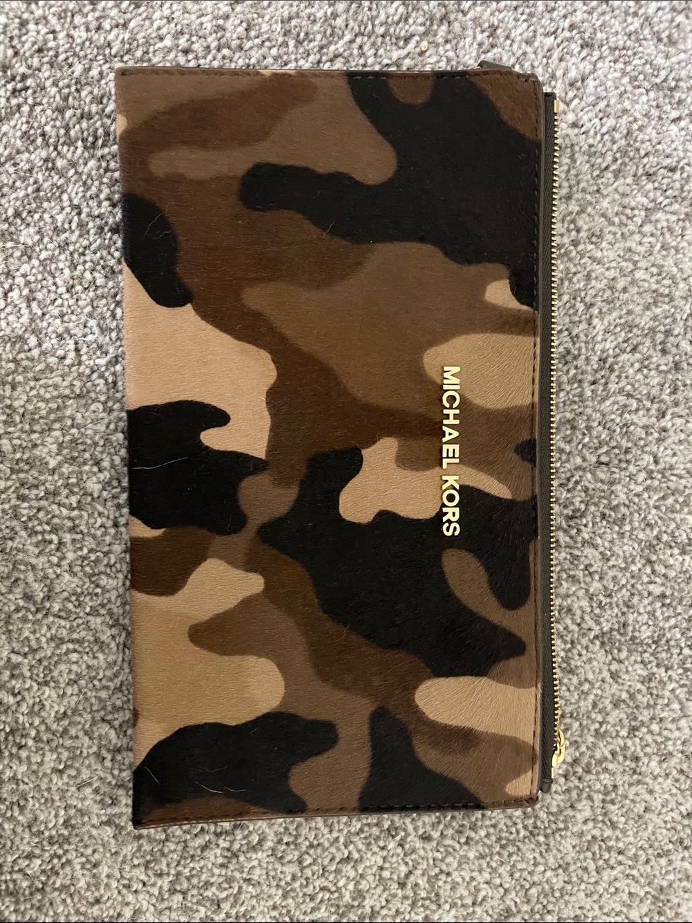 MICHAEL KORS Brown Camo Calf Hair Wristlet